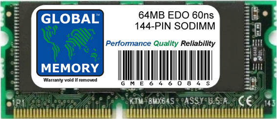 64MB EDO 60ns 144-PIN SODIMM MEMORY RAM FOR LAPTOPS/NOTEBOOKS 64MB EDO 60ns 144-PIN SODIMM MEMORY RAM FOR LAPTOPS/NOTEBOOKS